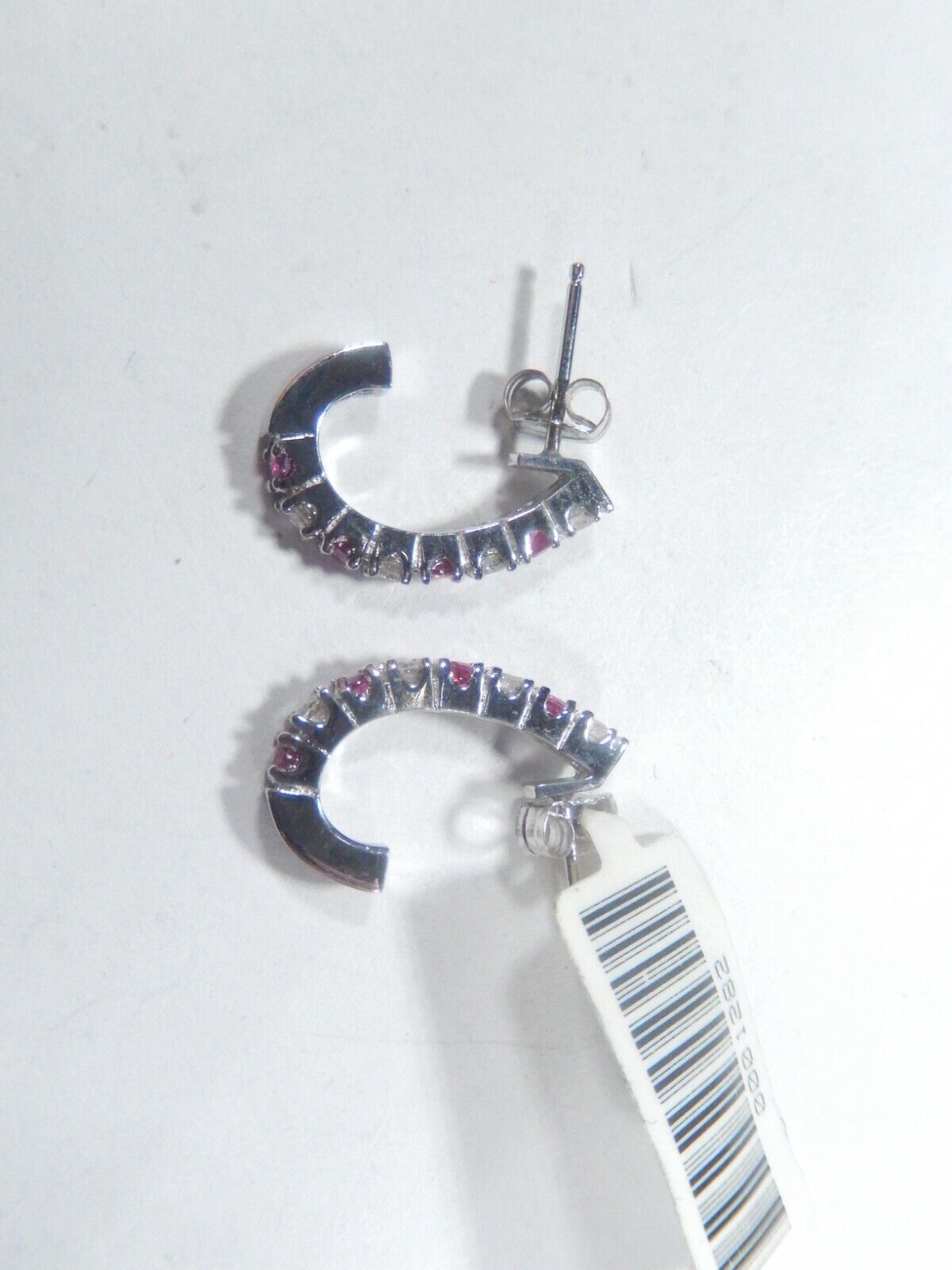 14K White Gold .50CT Natural Ruby & Diamond J Hoop Earrings