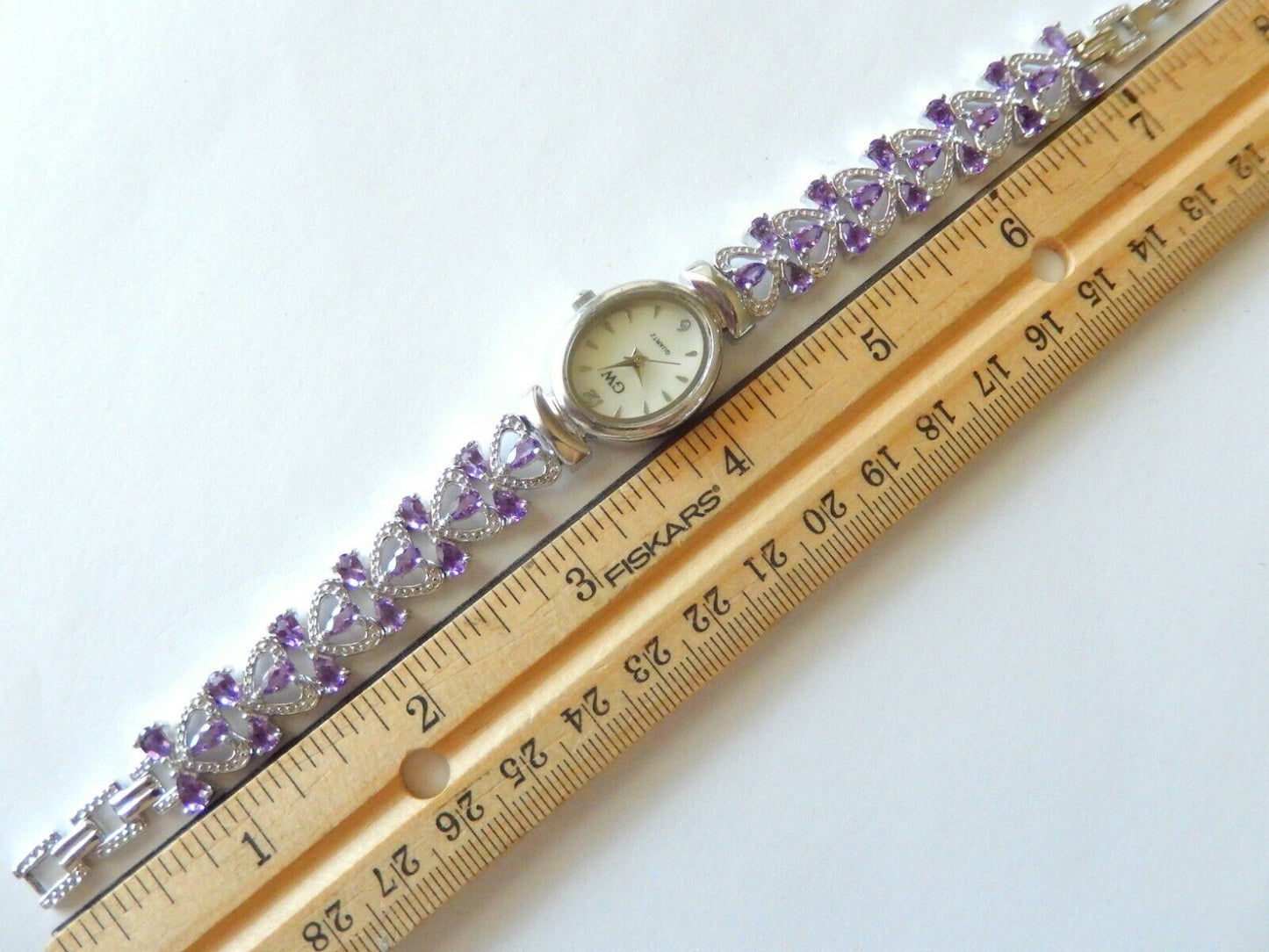 ~*GEM  WATCH*~ 4.50 CT Amethyst 7- 7.5" Sterling 925 Bracelet & Bezel  Quartz