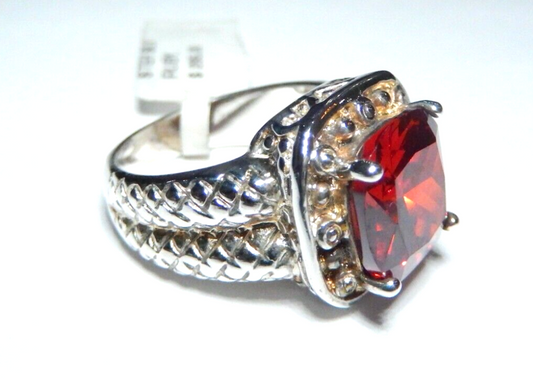 Sterling Silver 11 mm Cushion Cut  5.00 CT Ruby Gemstone Solitaire Ring 7.5