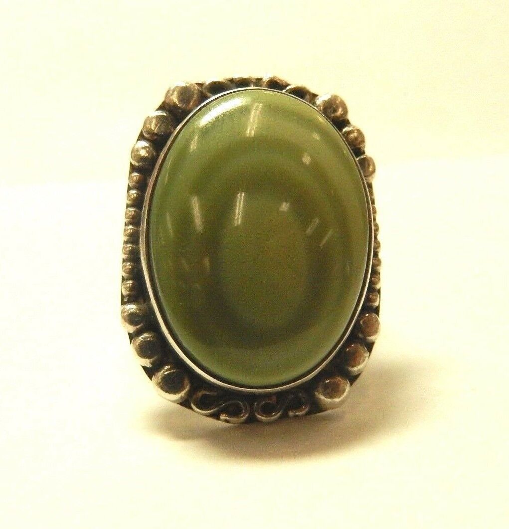 Exquisite  Vintage  Large Green Aggate Mens Ring Sterling 18.54 gr Size 12.5