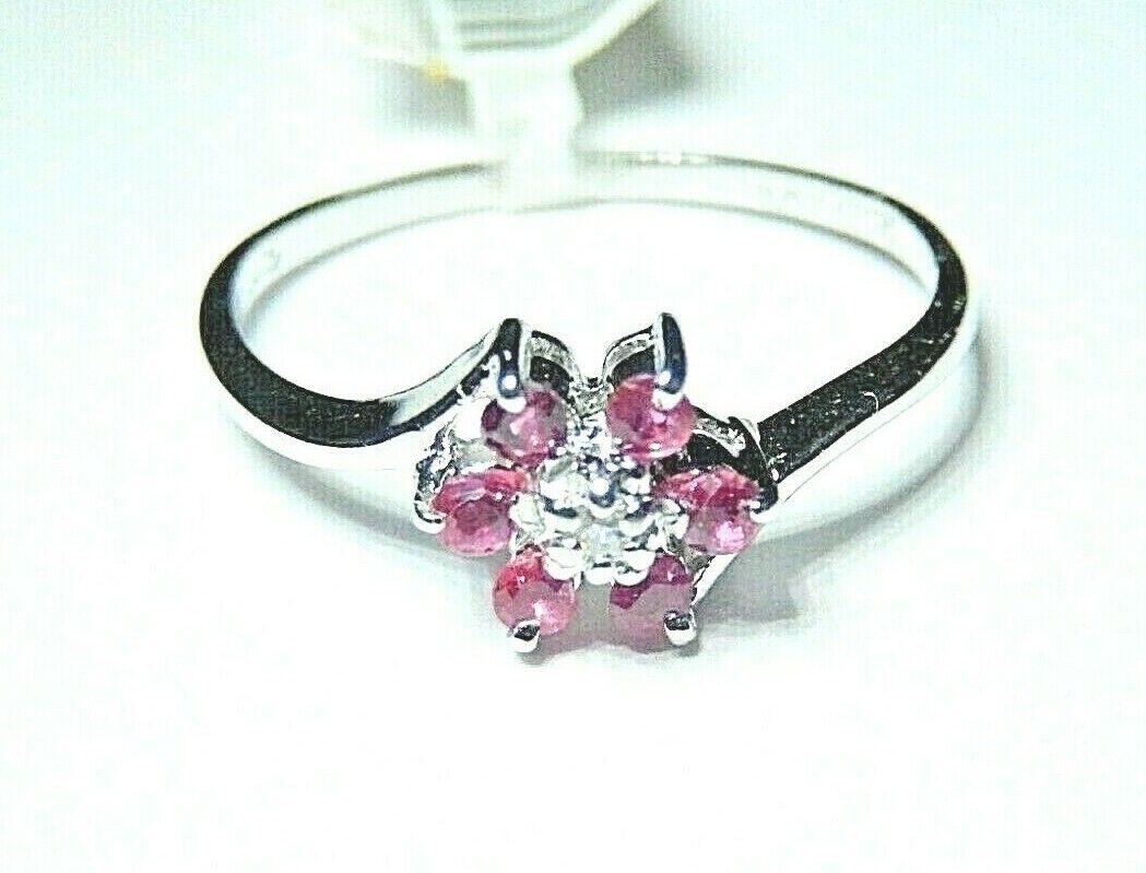 *NWT* 10k White Gold Ruby & Diamond Ladies Ring Size 7