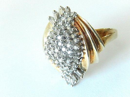 1.00 CARAT T.W. LADIES ROUND CUT DIAMOND CLUSTER RING 10K YELLOW GOLD Sz 7.5
