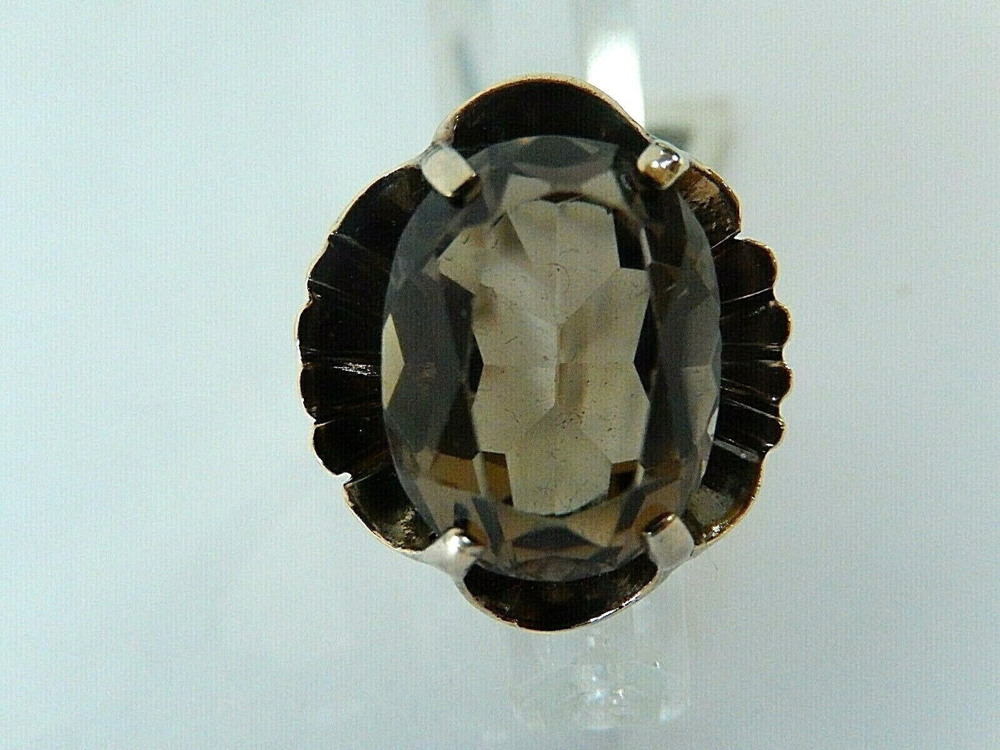 *VINTAGE*  LARGE 14K Yellow Gold 9CT Smoky Quartz Cocktail Ring Size 7
