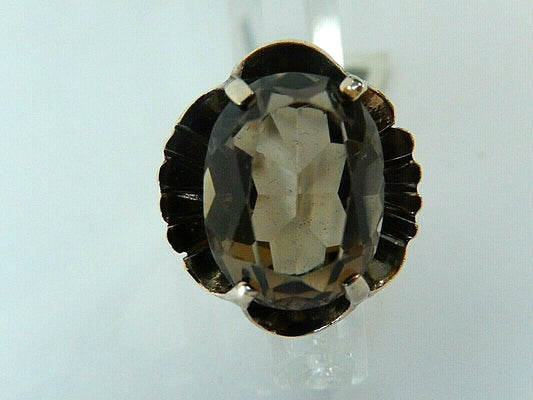 *VINTAGE*  LARGE 14K Yellow Gold 9CT Smoky Quartz Cocktail Ring Size 7