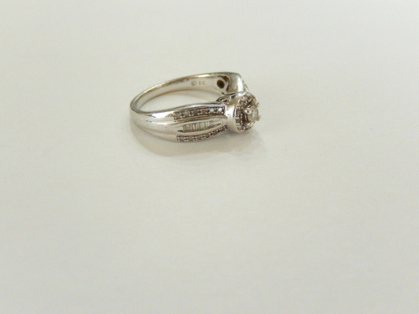 *VINTAGE* "EC"  1/2CT REAL  DIAMOND WEDDING RING Sterling Silver Size 7.25