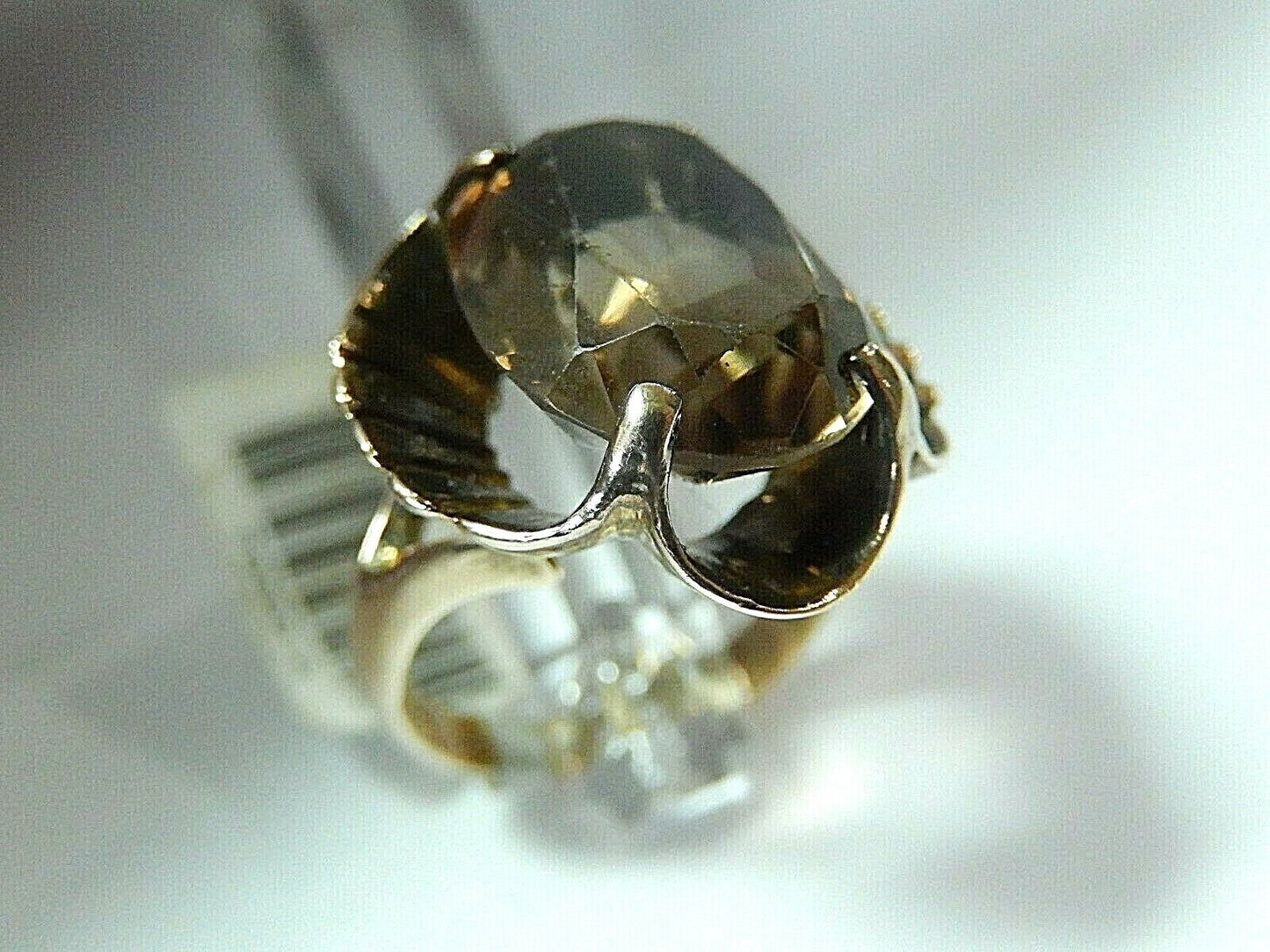 *VINTAGE*  LARGE 14K Yellow Gold 9CT Smoky Quartz Cocktail Ring Size 7