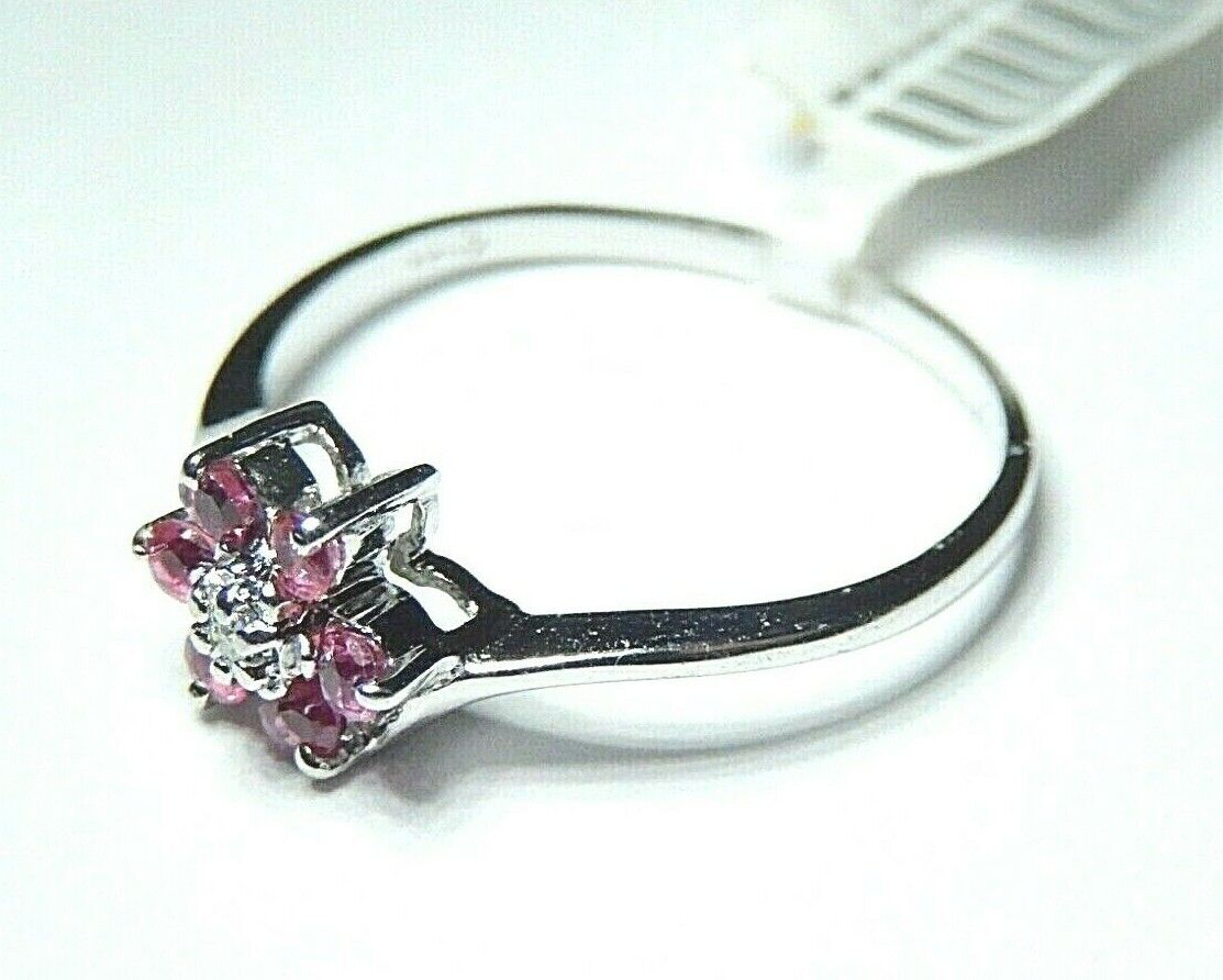 *NWT* 10k White Gold Ruby & Diamond Ladies Ring Size 7