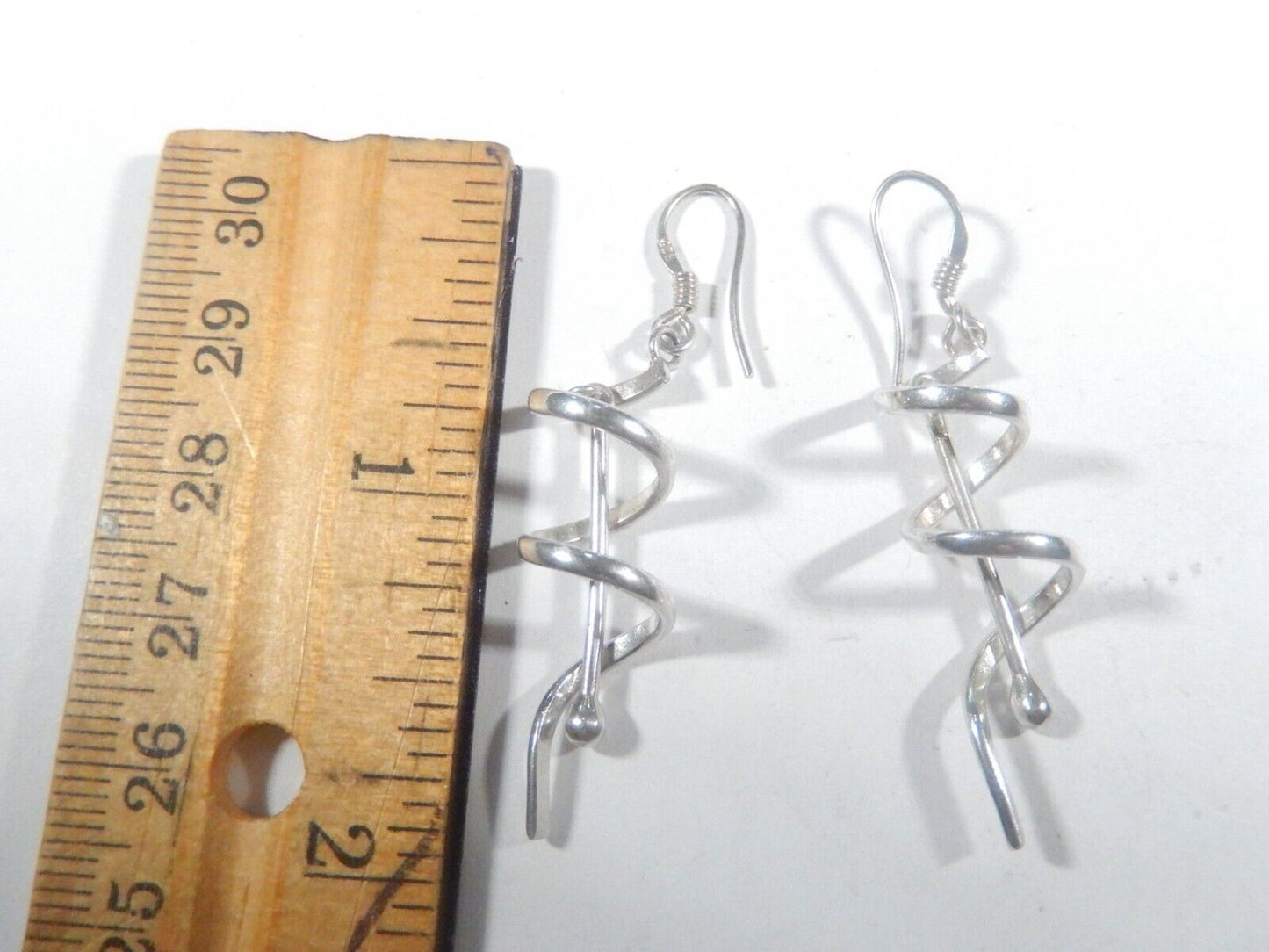 *VINTAGE*  925 Sterling Silver Spiral Dangle Drop French-hook Earrings 2" Tall