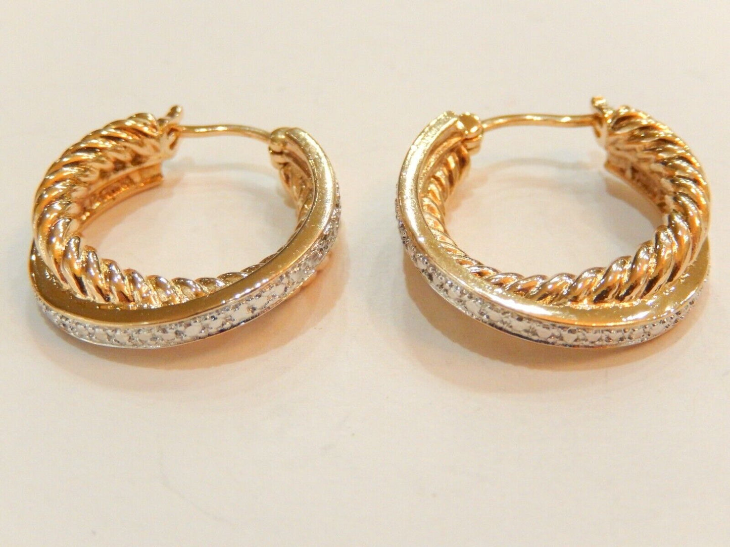 14K Yellow Gold Vermeil .925 SS Real Diamond  Hoop Earrings 13.7gms