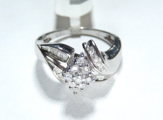 *NWT*  10K White Gold .33 CT Diamond Cluster Ring Size 6