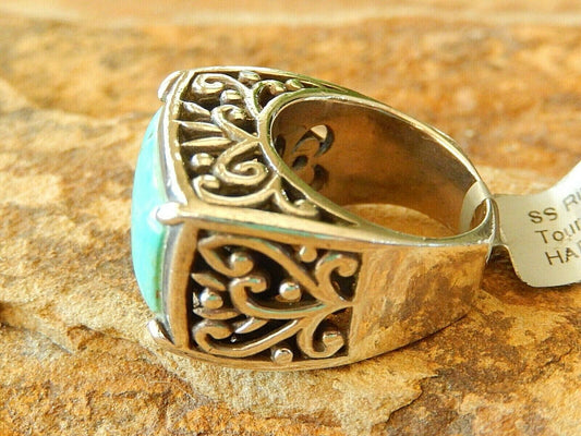 *BARSE* Large Sterling Silver Turquoise Barse Scroll 16g   Ring Size 7