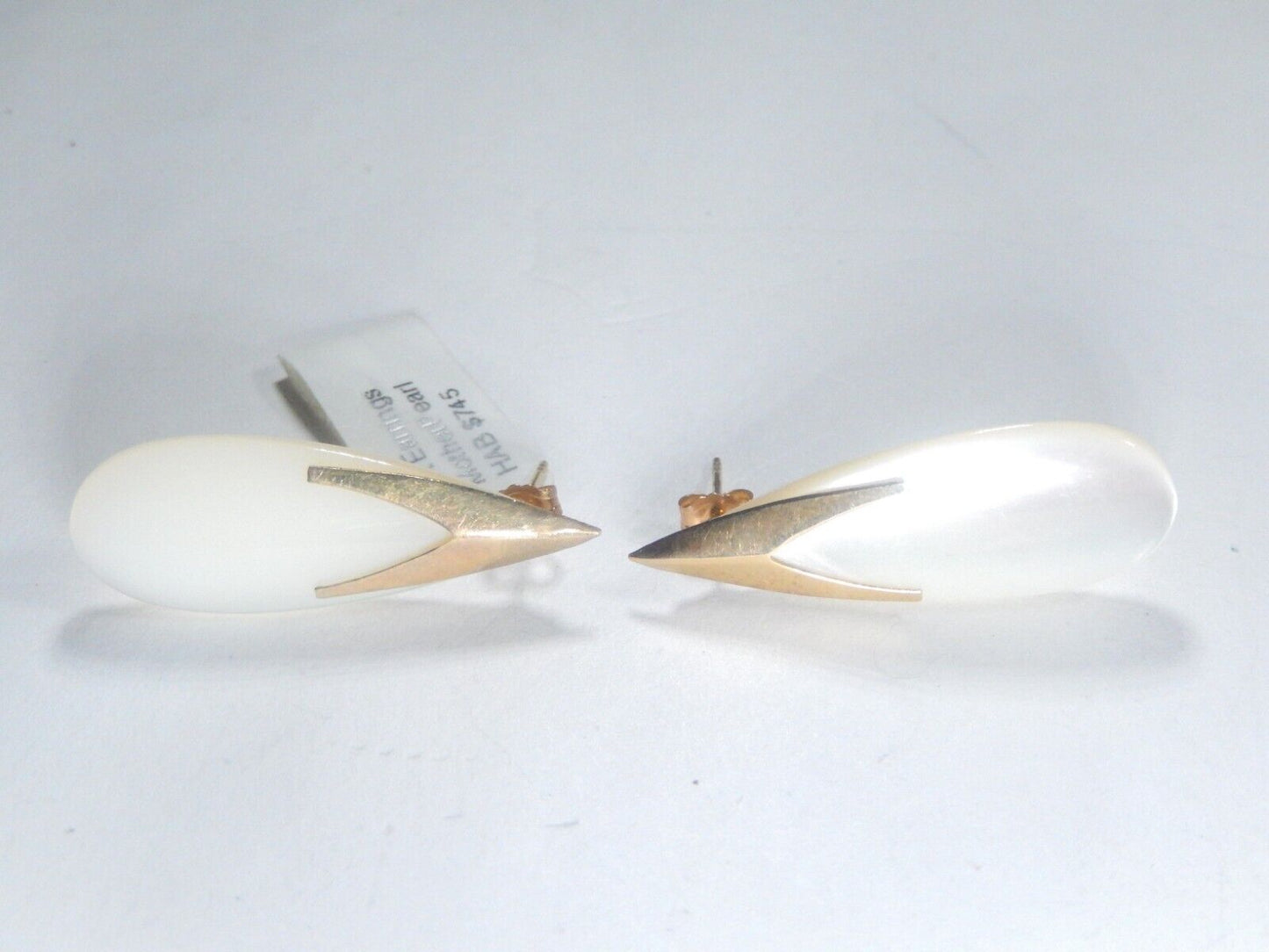 *VINTAGE* 14K Yellow Gold Mother-of-Pearl (MOP) Teardrop Dangle/Drop Earrings