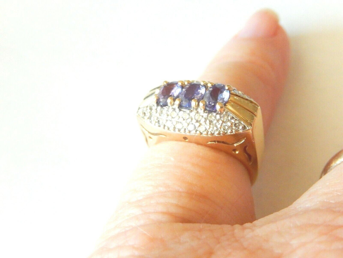*VINTAGE* 14k Yellow Gold 2CT Tanzanite And Diamond Ladies Cocktail Ring Sz 7.25