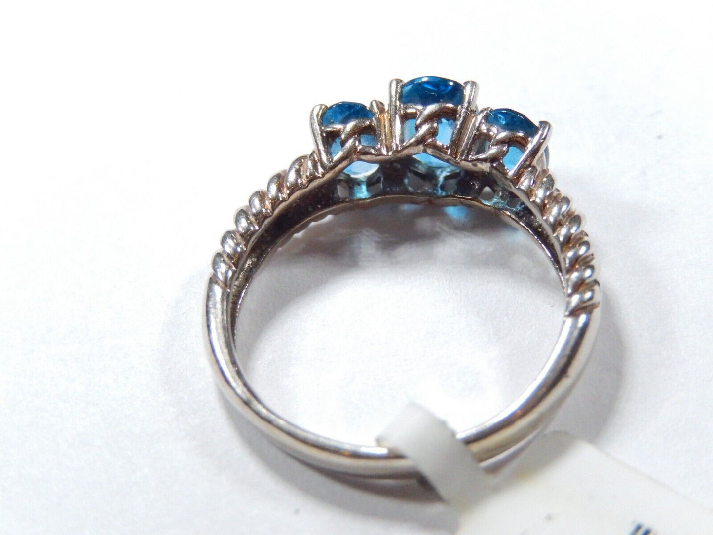 VINTAGE* Sterling Silver 3 Stone Oval 1.75CT London Blue Topaz Ornate Ring Sz 7