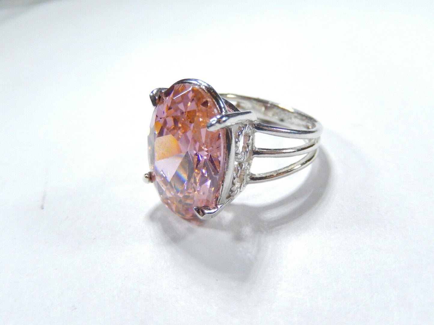 HUGE--  .925 Sterling Silver 13.0 CT Statement Ring Pink CZ Cocktail Ring sz 7