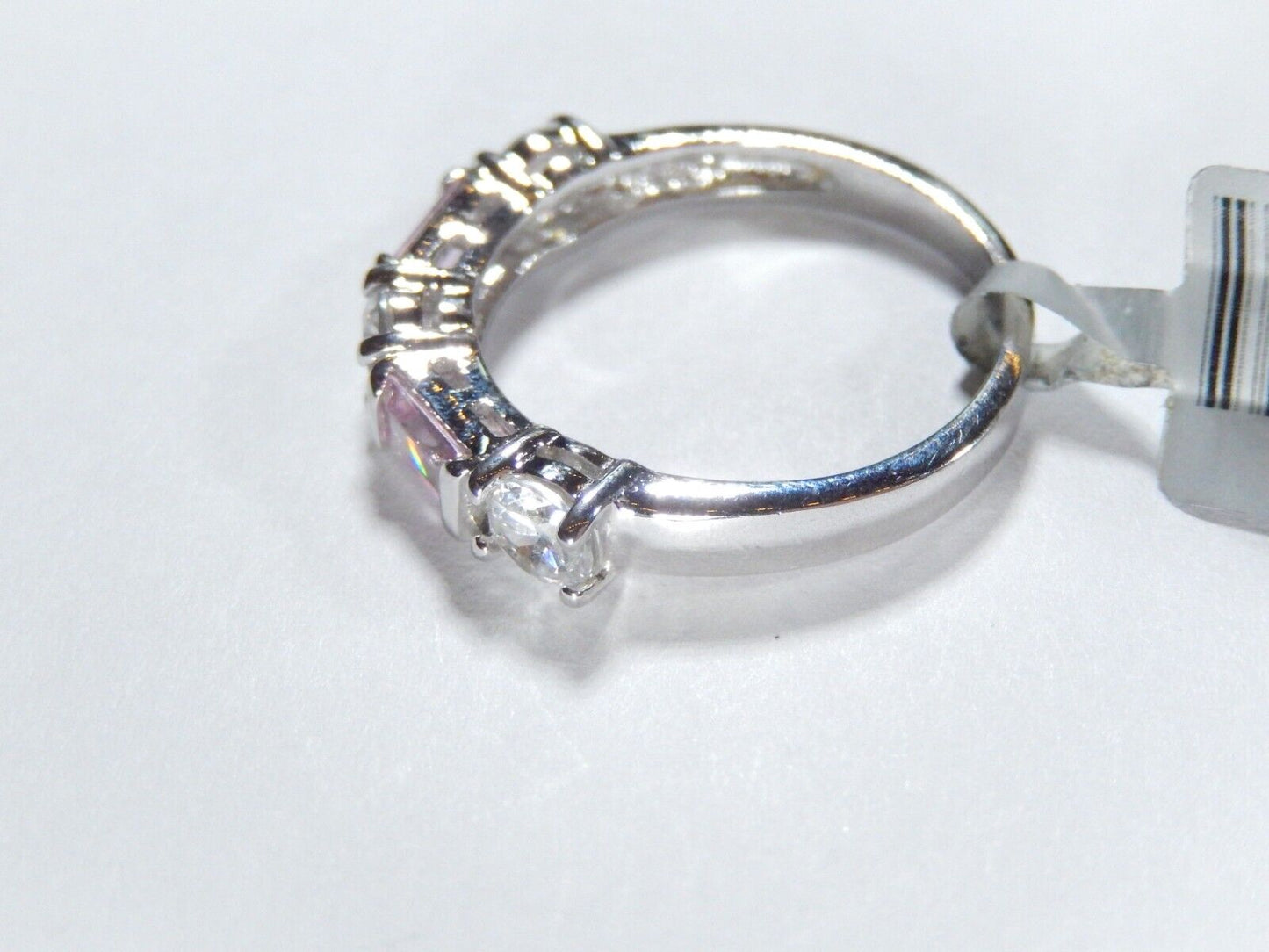 *VINTAGE* Sterling Silver 1.25 CT Pink and White CZ Band Ring Size 7