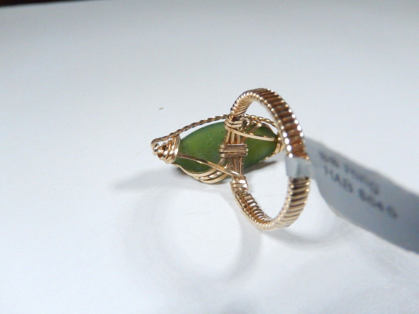 Vintage 18K Yellow Gold Vermeil .925 Green Jade Cabochon Marquise Cocktail Ring