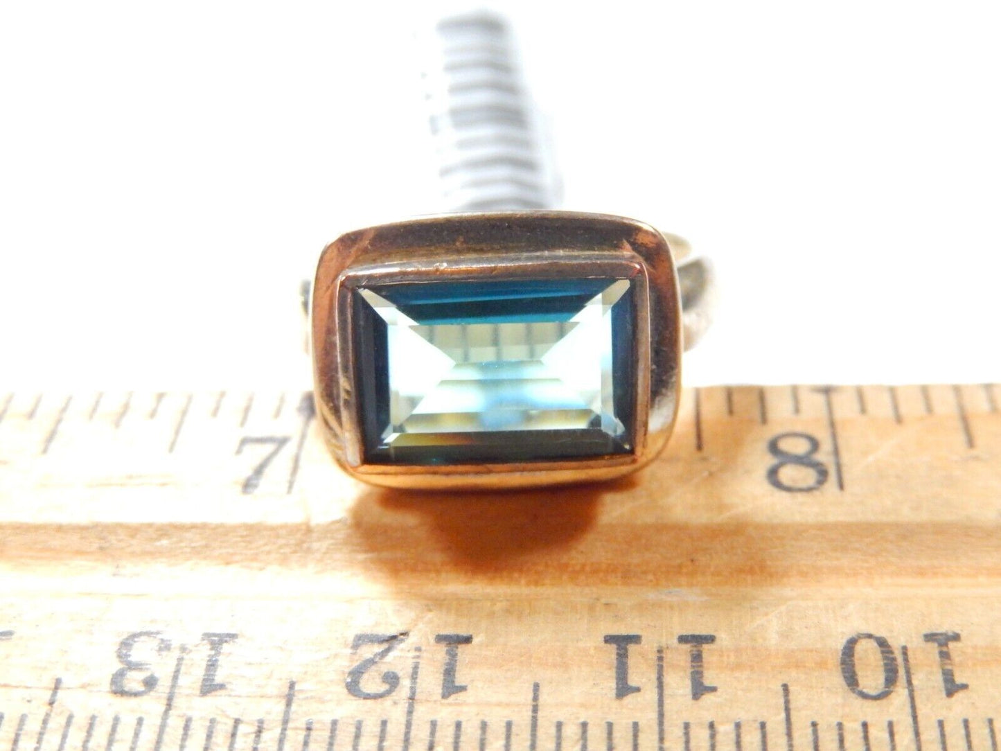 *VINTAGE*  11.00 CT Blue Topaz 925 Sterling Silver/Gold Vermeil Ring Size 8.75