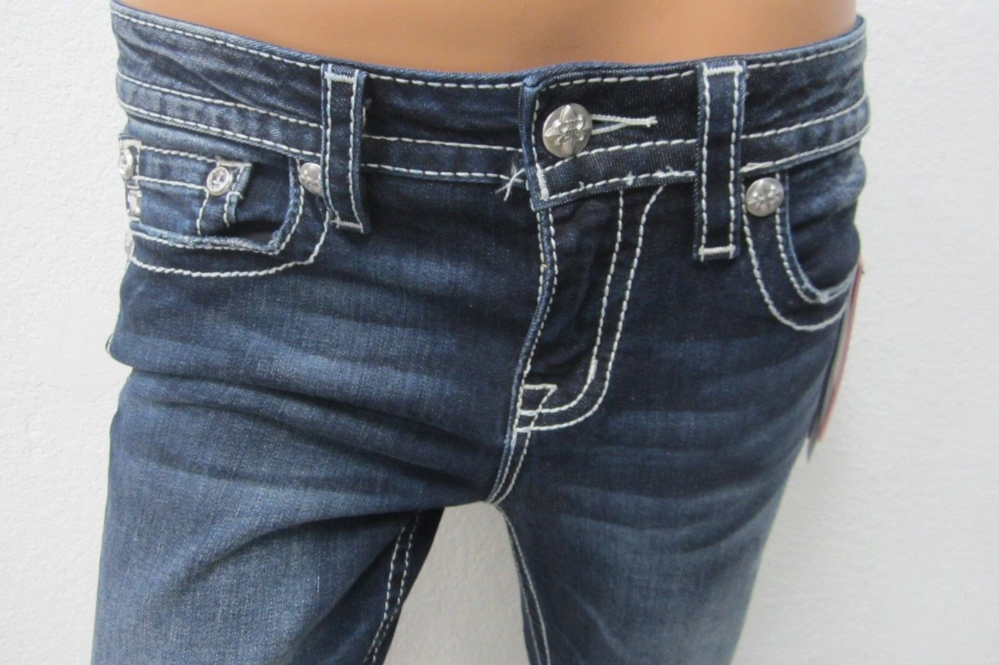 NWT Miss Me Women's Dark Blu Fleur-de-lis Hailey Skinny Jeans M3206S Sz 26 x L30