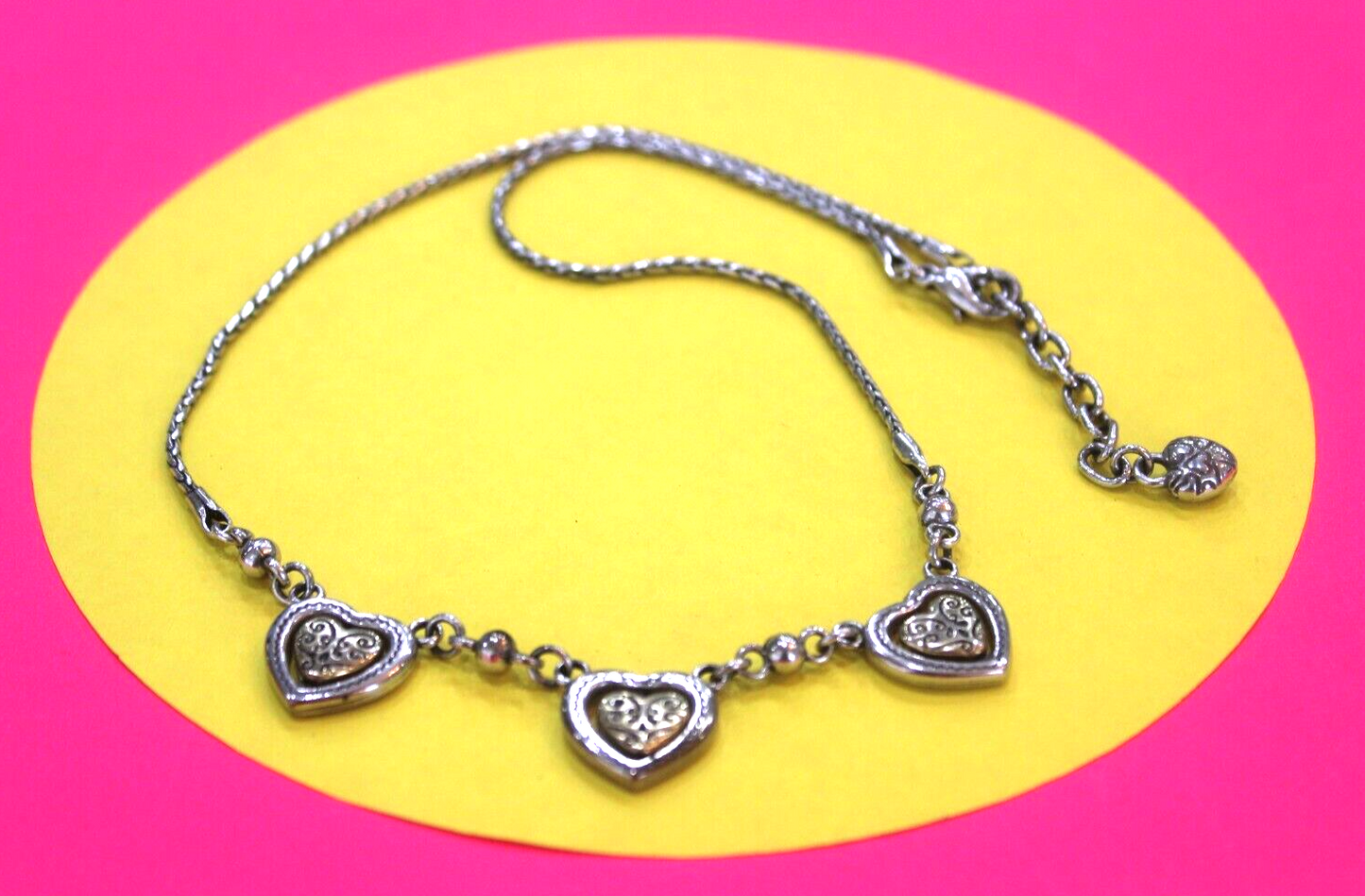 RETIRED Brighton Rotating Gold & Silver Decorative Plated Hearts Necklace