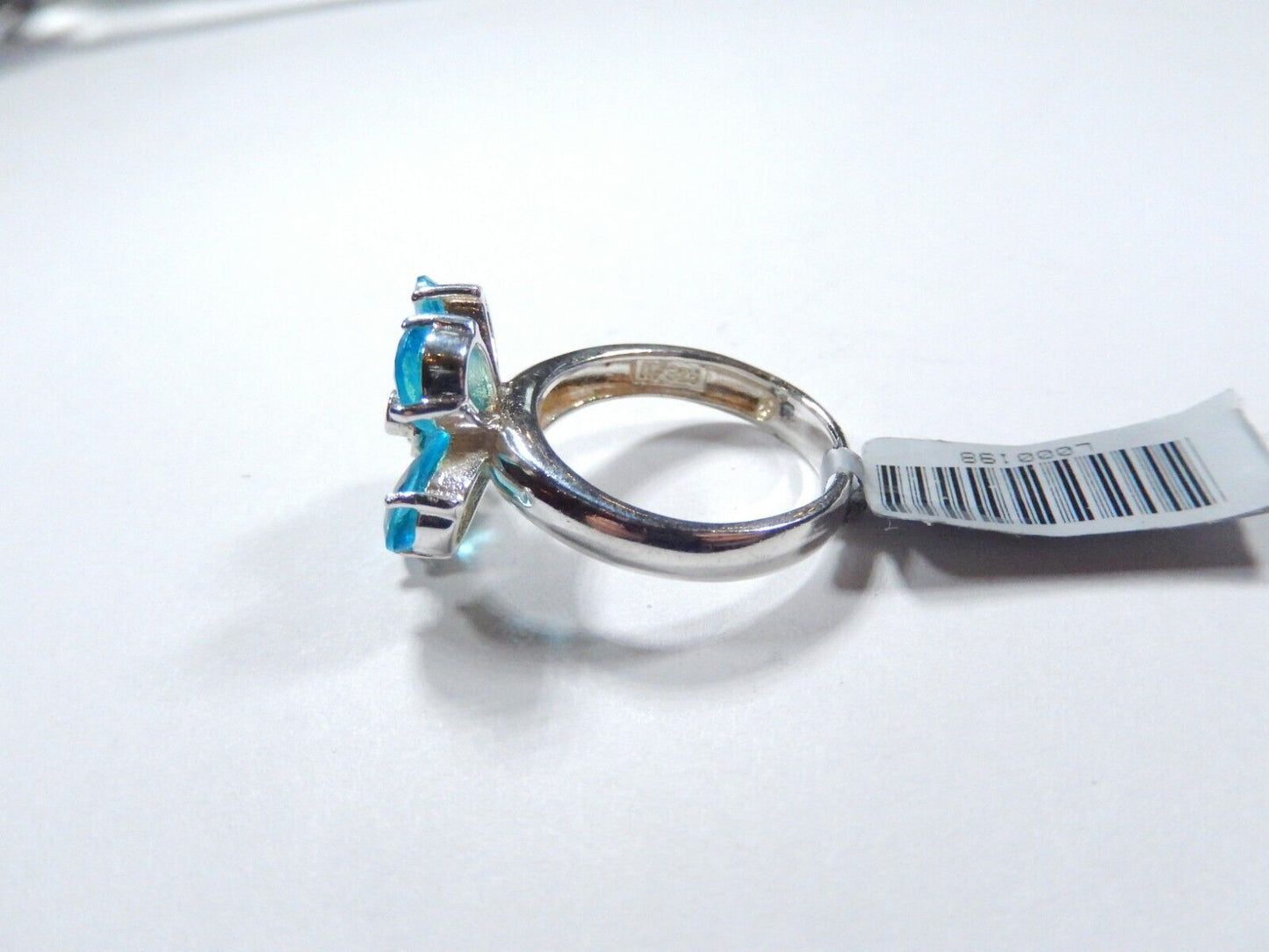 *VINTAGE* 925 Sterling Silver Flower Cluster London Blue Topaz Ring Size 7