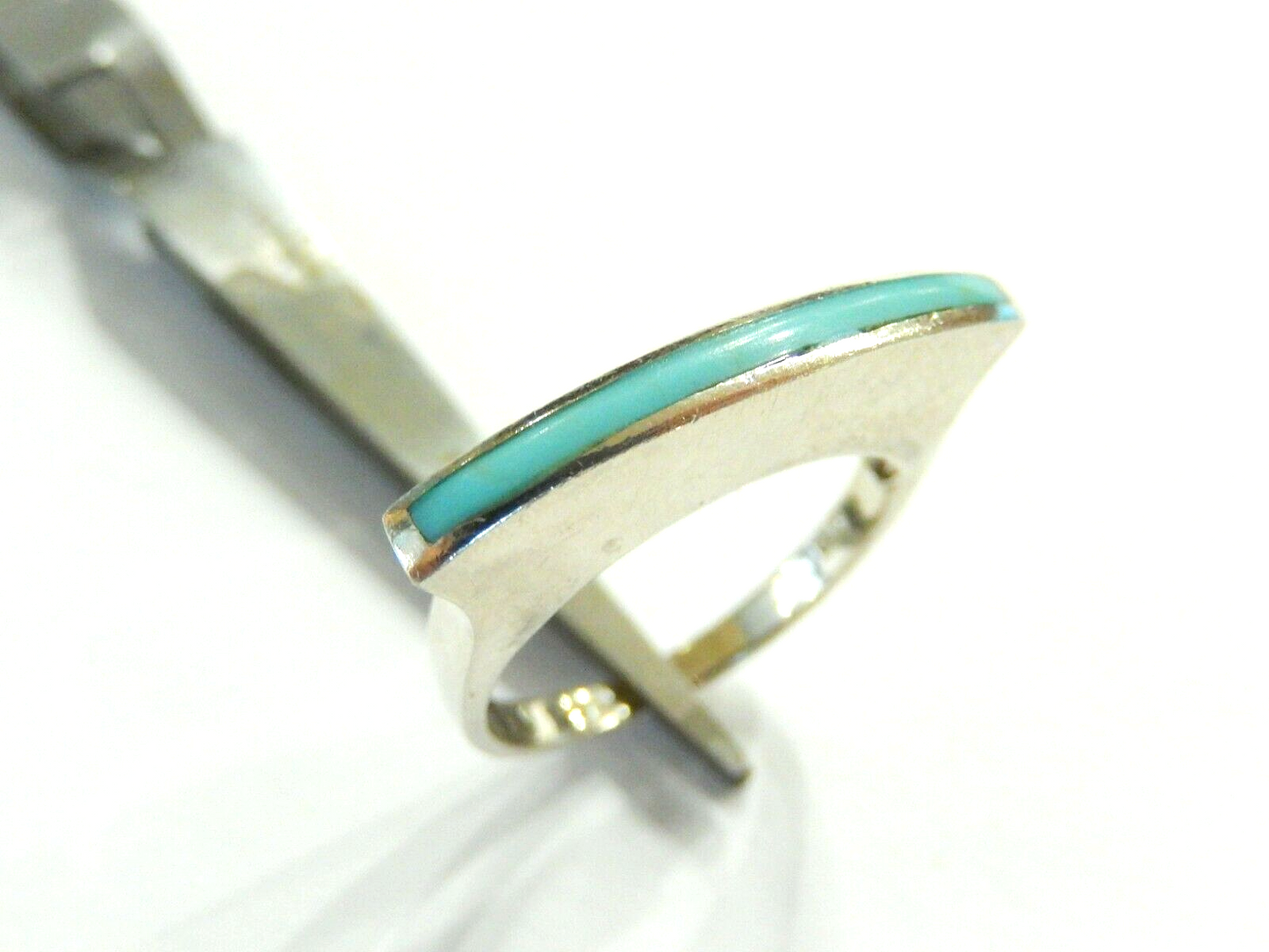 *VINTAGE*  Sterling Silver  Handmade Turquoise Inlay Band Ring Size 8.25
