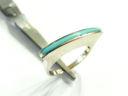 *VINTAGE*  Sterling Silver  Handmade Turquoise Inlay Band Ring Size 8.25