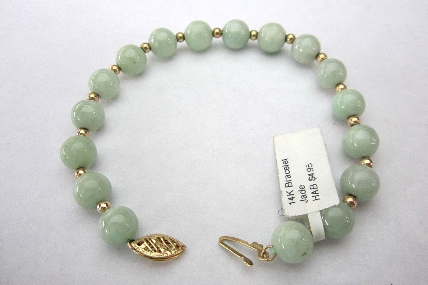 *MINT*LOVELY ANTIQUE CHINESE 14K YELLOW GOLD & GREEN JADEITE JADE BEADS BRACELET