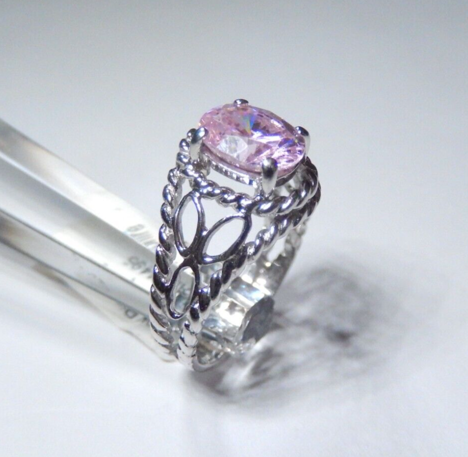 *NWT*  10K White Gold 1.25 CT Oval Lab Created Pink Sapphire Diamond Ring Sz 6