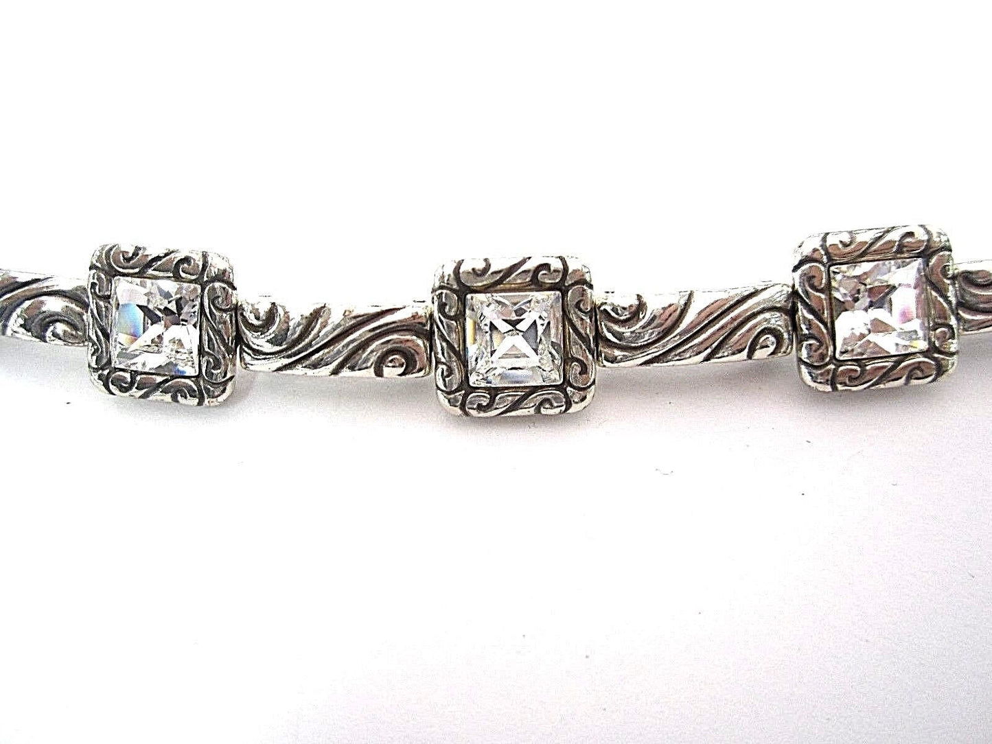 RETIREDGorgeous Brighton Silver Tone Rhinestone Link Bracelet 7" - 8"