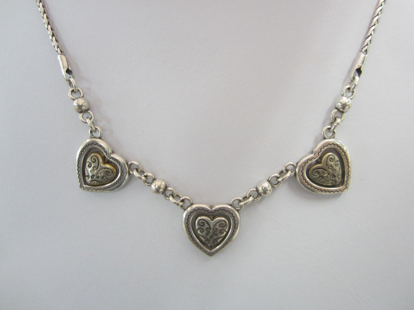 RETIRED Brighton Rotating Gold & Silver Decorative Plated Hearts Necklace