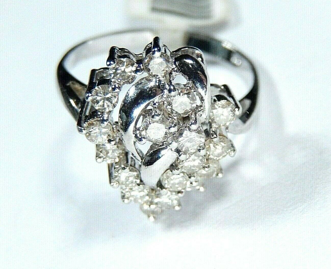 14K WHITE GOLD 3/4CT ROUND NATURAL VS DIAMOND CLUSTER LADIES RING SZ 7.25