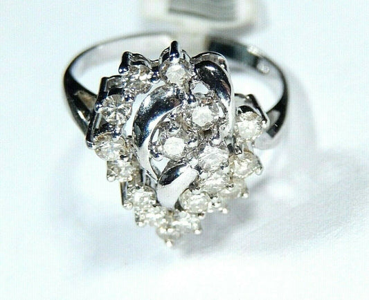 14K WHITE GOLD 3/4CT ROUND NATURAL VS DIAMOND CLUSTER LADIES RING SZ 7.25