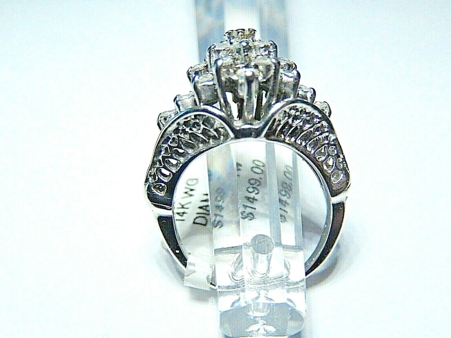 *VINTAGE* 14k White Gold  Four Tier 25 Diamond Art Deco Ring .75 CT Size 4