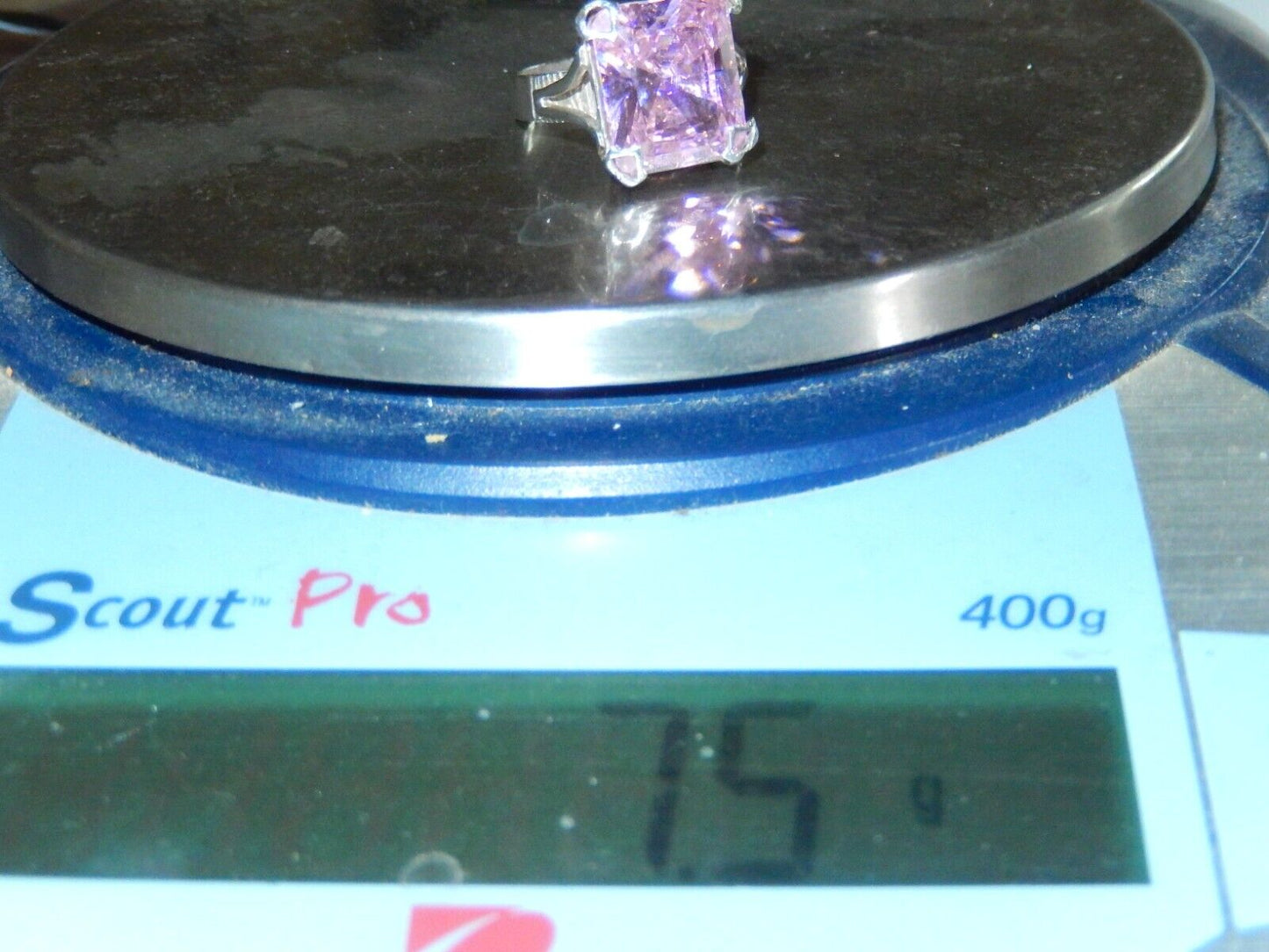 *VINTAGE*  Sterling Silver CZ Pink 12.0CT Emerald Cut Cocktail Ring Size 8