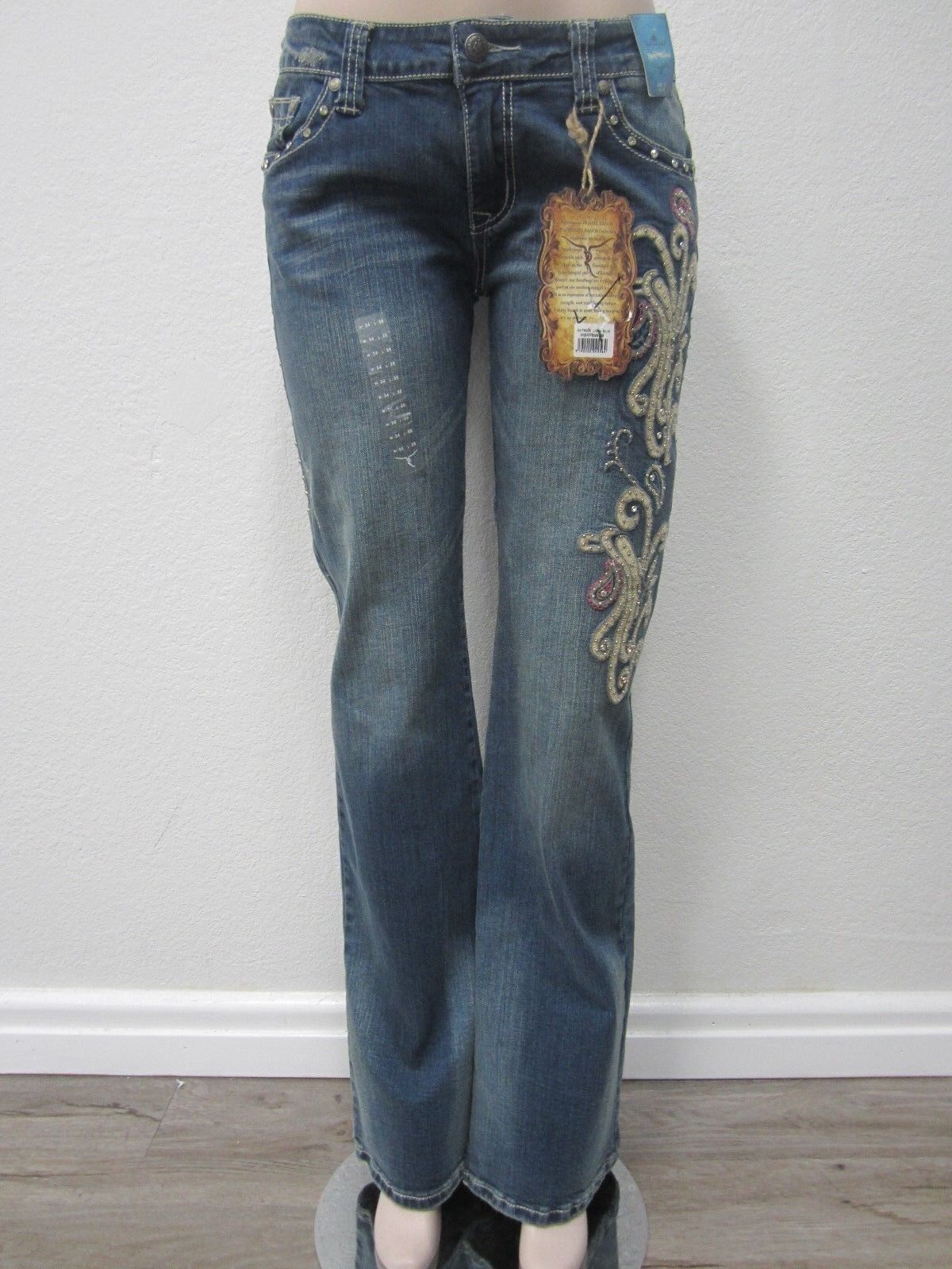 NWT Montana West Trinity Ranch Boot Cut Jeans Blue New Western Cowgirl 34 X35