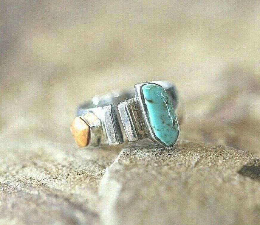 *VINTAGE*  Native American Sterling Silver & Turquoise Ring Size Adjustable