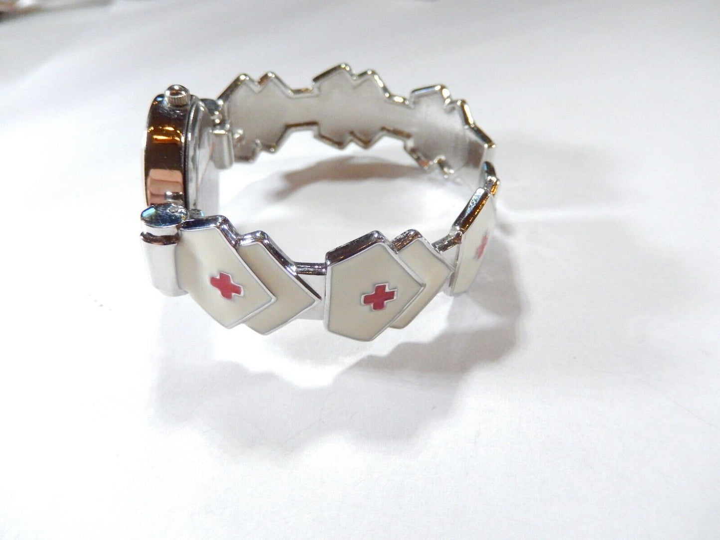 SILVER FINISH RED CROSS FOR NURSE WOMEN'S BANGLE CUFF  FASHION CASUAL WATCH