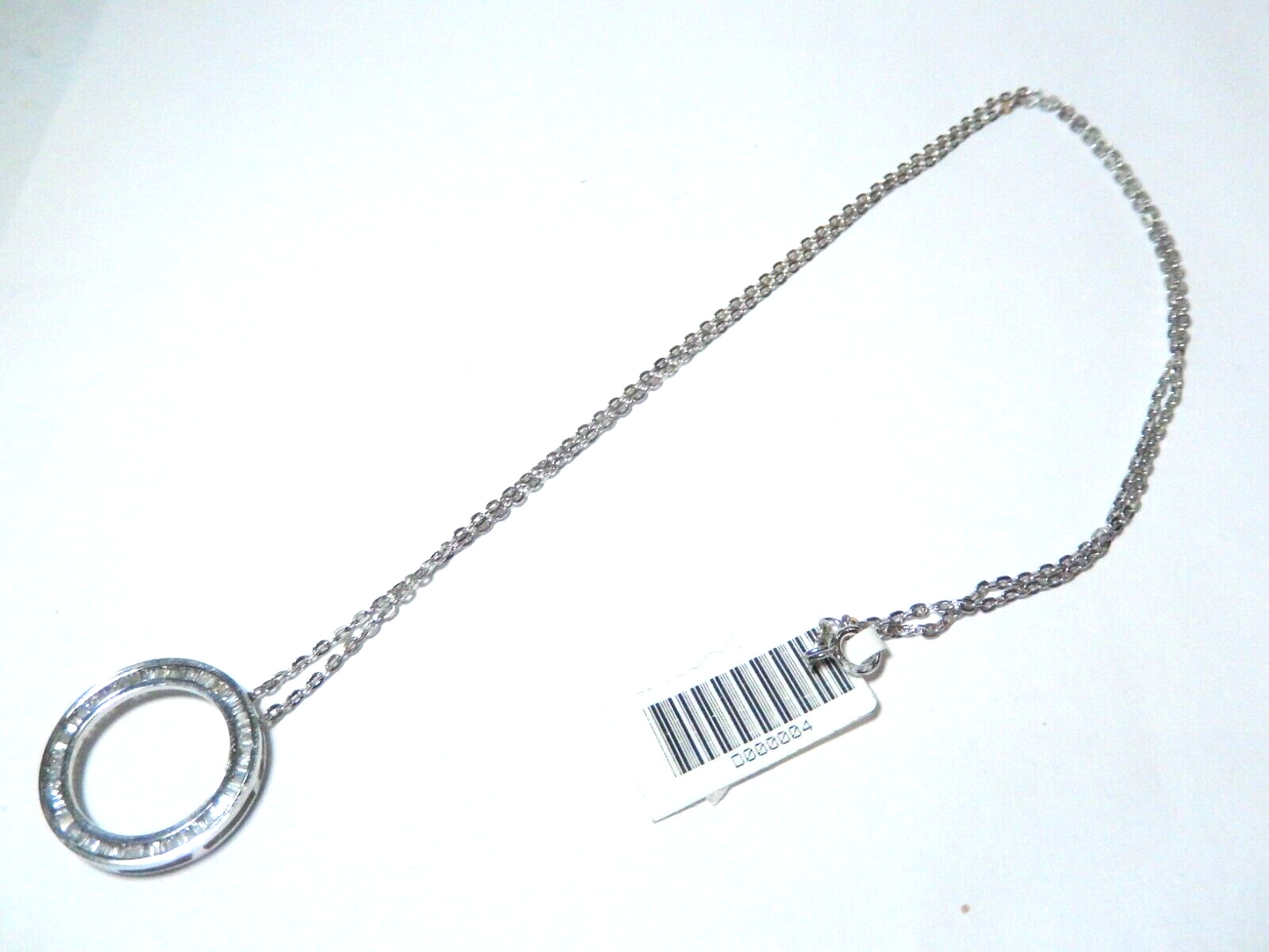 10K WHITE GOLD .33CT BAGUETTE DIAMOND  CIRCLE OF LOVE PENDANT  w/ 18" Chain