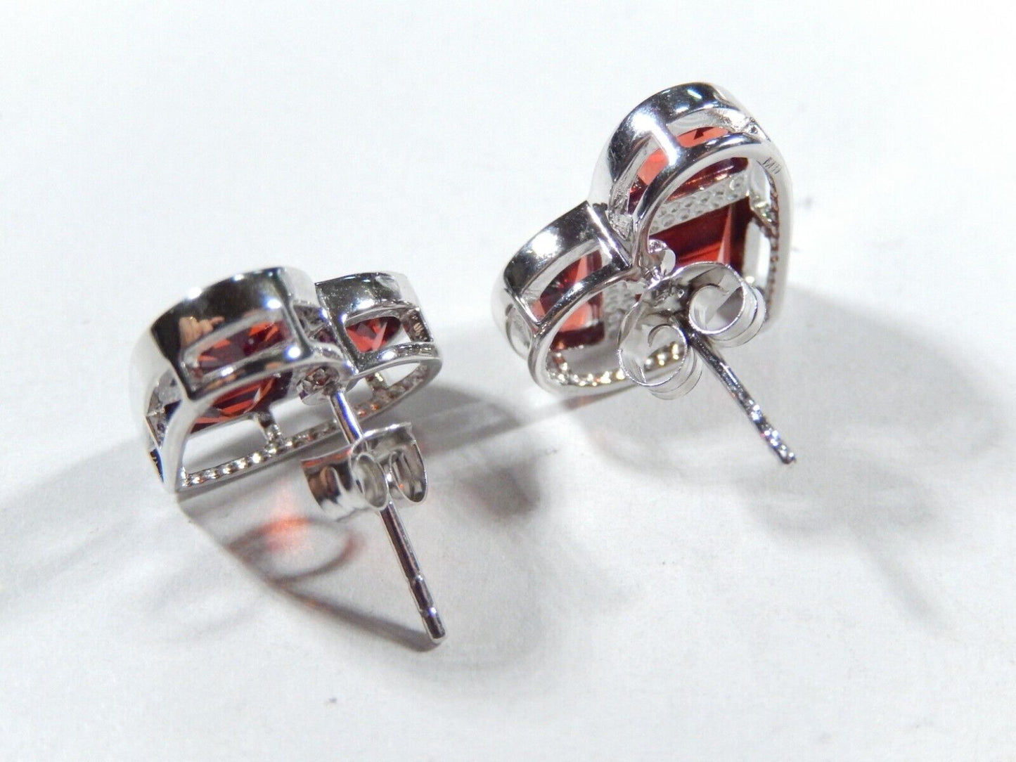 Solid 14K White Gold 4.0 CT Red Garnet Heart Shape Women's  Earrings 5/8" x 1/2"