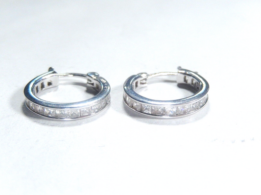 *VINTAGE*  925 Sterling Silver 2.00 CT CZ Princess Cut 16mm Hoop Earrings
