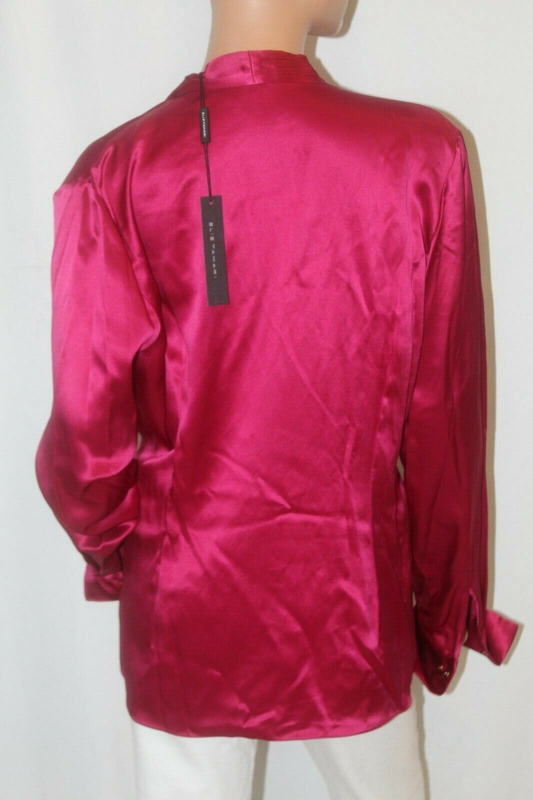 NWT $228. Elie Tahari  100% Silk Fuchsia Cross Front Side Zip Long Sleeve Blouse