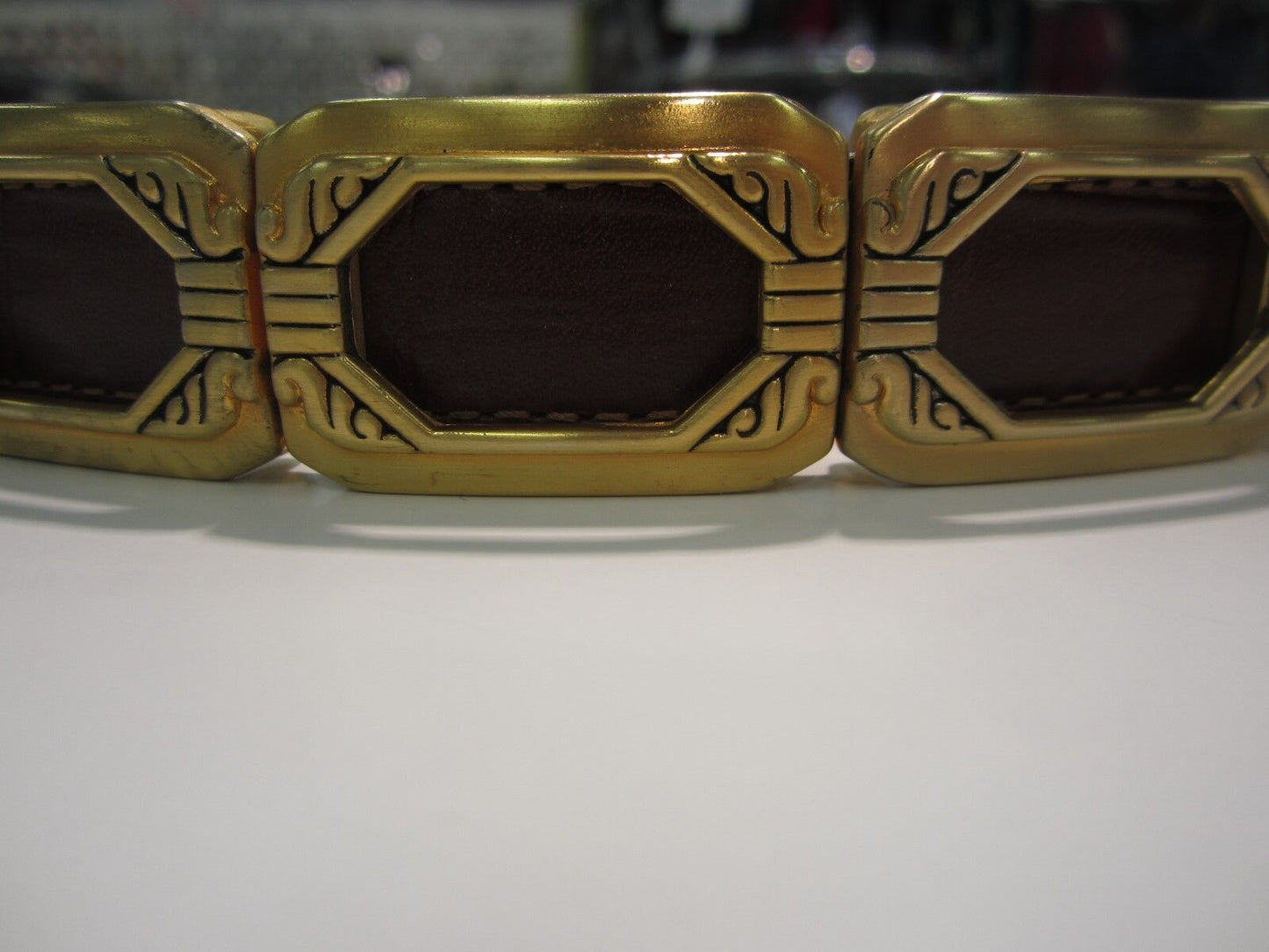 BRIGHTON BROWN LEATHER BELT WOMENS M 32" 42517 GOLD CONCHO SLIDES  BUCKLE