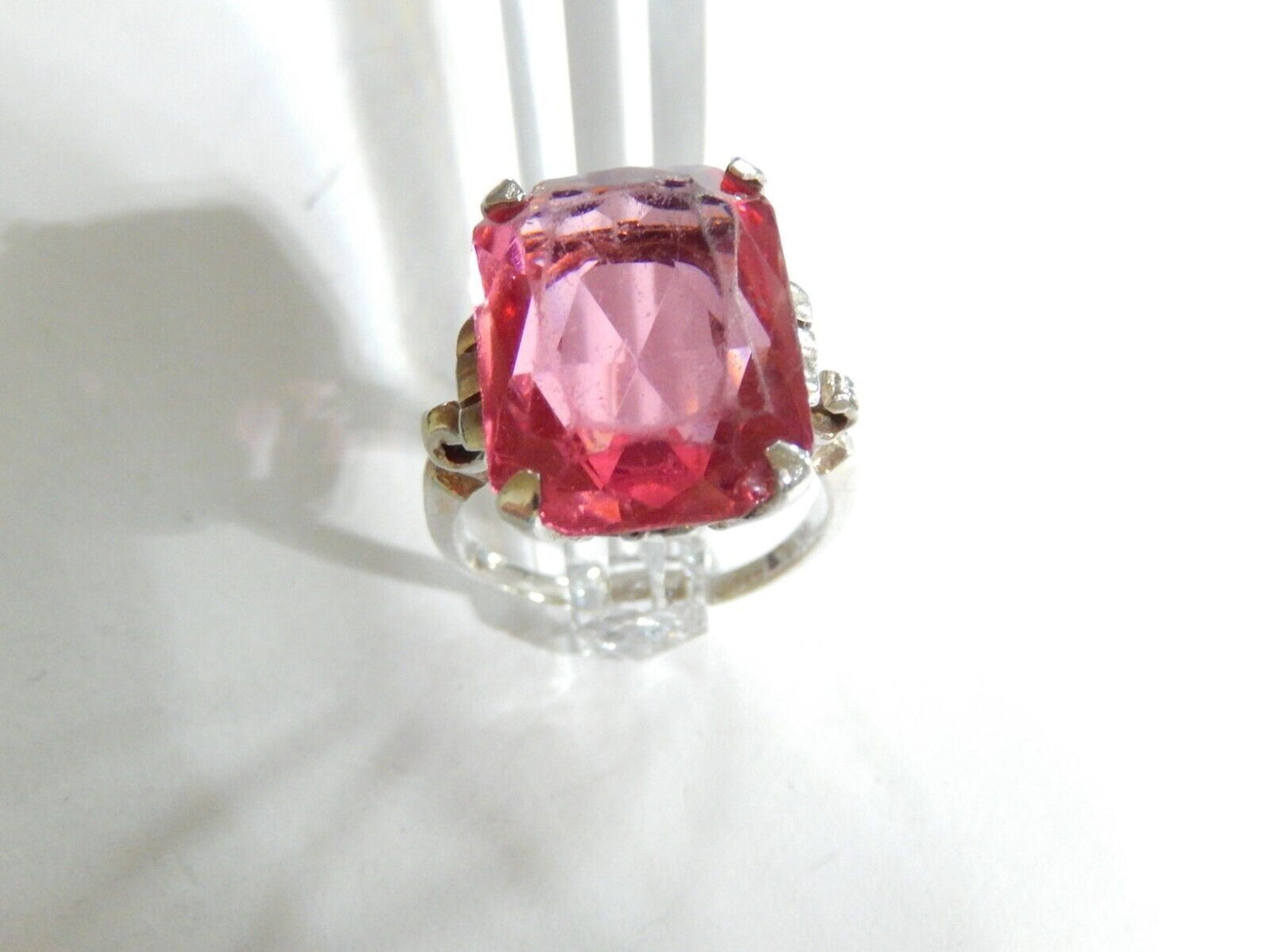 *VINTAGE* Sterling Silver 18mm x 13mm -20CT-Ruby Simulated Solitaire Ring Sz6.25