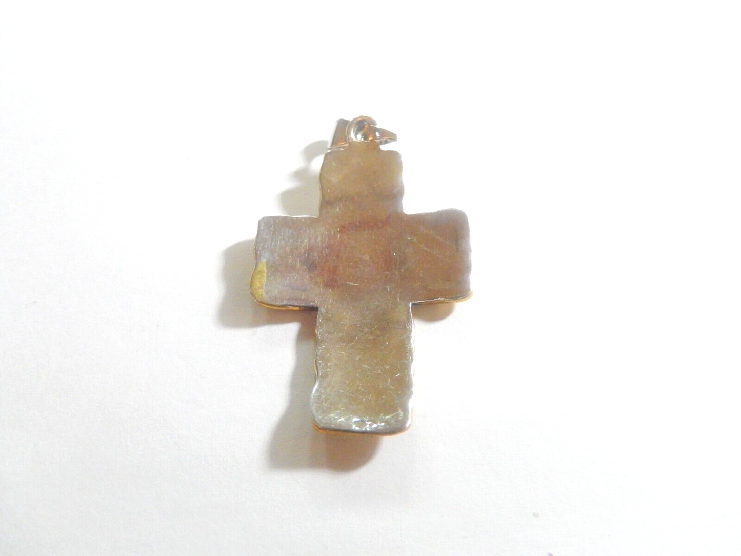 *VINTAGE*  Sterling Silver & Brass Trim Mixed Metals Cross Pendant 2" x 1 1/8"