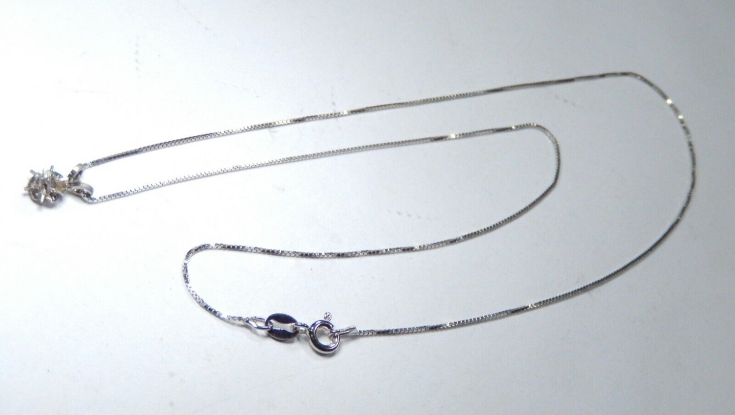 *VINTAGE*-14k White Gold Natural Diamond Solitaire Buttercup Pendant w/18" Chain