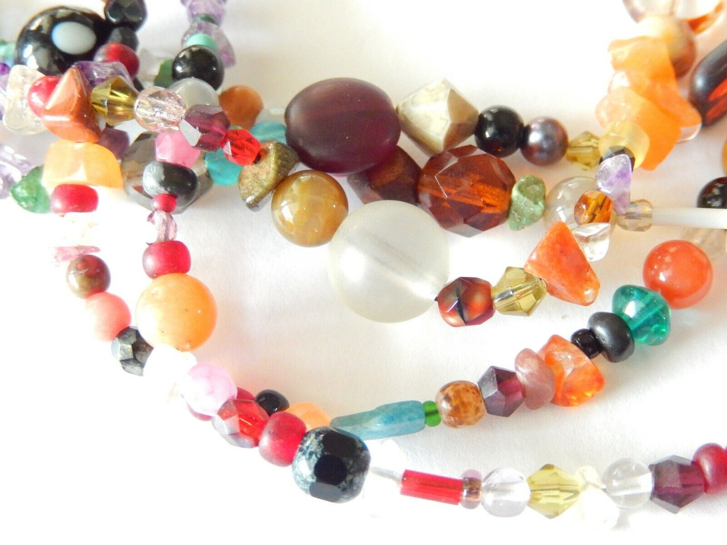*VINTAGE* Five Strand Multi Semi Precious Gemstone Chip and Beaded Necklace 18"