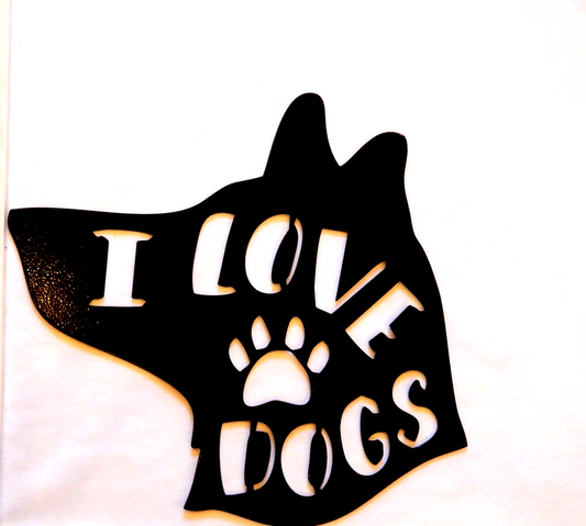 "I LOVE PAW DOGS" 14 gauge thick Black Painted  Metal Wall Art = 12" x 12"
