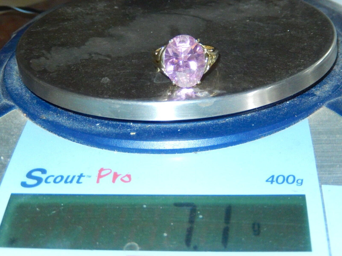 *VINTAGE*  Sterling Gold Vermeil CZ Pink 13.0CT Oval Cocktail Ring Size 8.75
