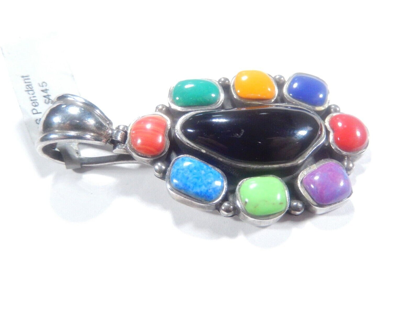 *VINTAGE*  925 Sterling Silver Multi Gemstone Pendant Southwest Style 2"